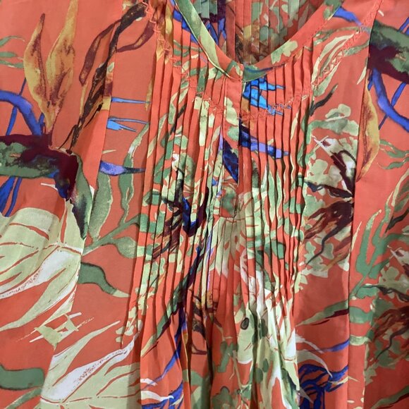 ROAMAN'S Chiffon Pleated Top Women's 24W Colorful Abstract Roll Tab Sleeves - Picture 3 of 11